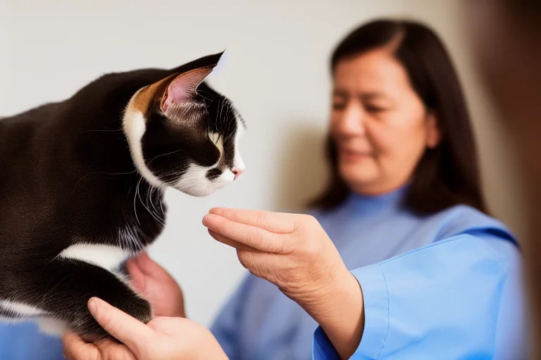 兽医正在为一只老年猫进行检查，排查健康问题是解决乱尿的第一步