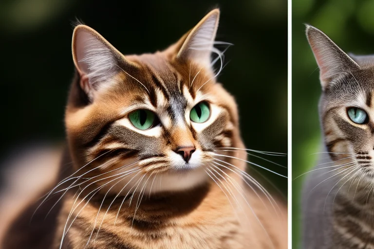 猫咪疼痛面部表情对比：注意耳朵、眼睛和胡须的细微变化。