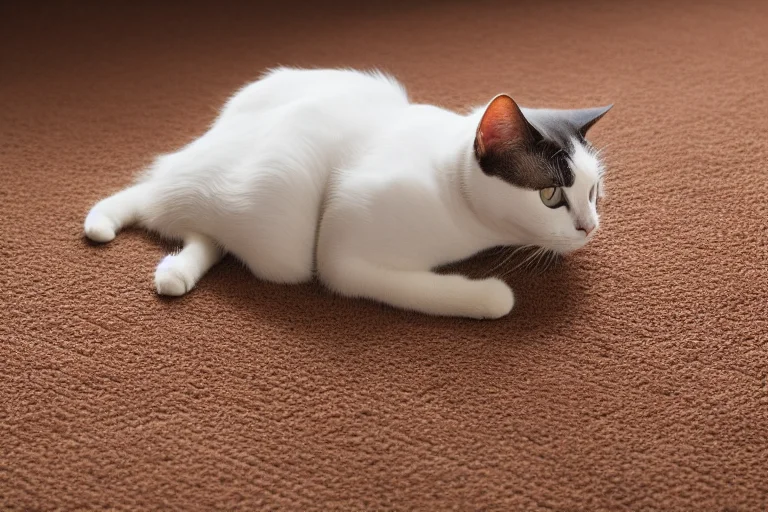 老年猫舒适地在低矮的地毯斜面抓垫上轻轻抓挠