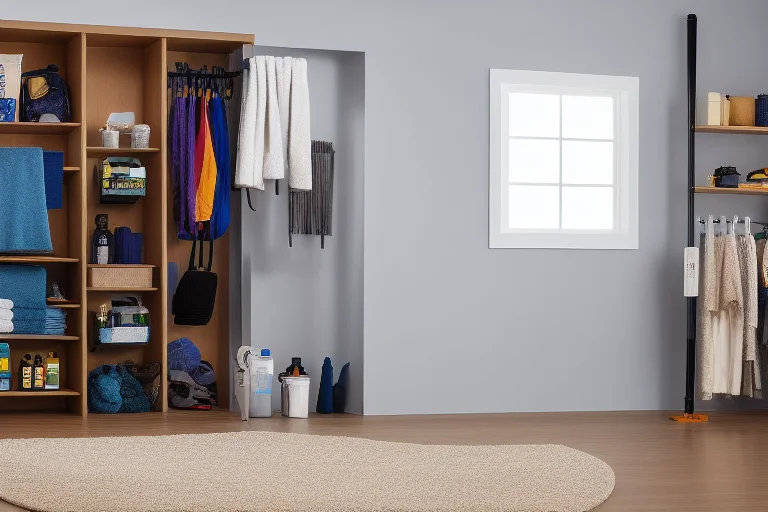 高效清洁工具站：无线吸尘器、蒸汽拖把、超细纤维抹布等有序收纳