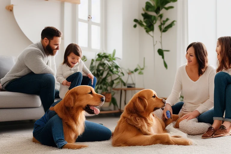 金毛寻回犬与有孩家庭和谐相处的典型场景