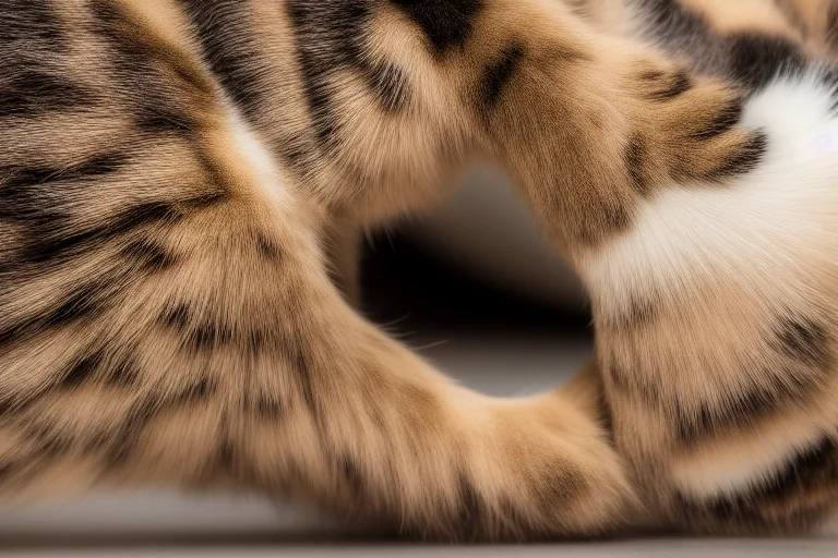 猫咪后肢关节特写，箭头指示可能肿胀或僵硬的部位