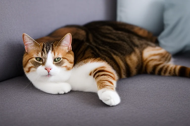 主人在柔软床垫上为放松的老年猫进行背部及后肢的轻柔按摩