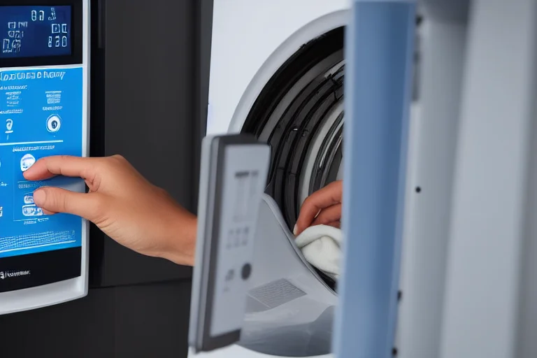 消费者查看新购热泵烘干机上的中国能效标识，重点关注能效等级