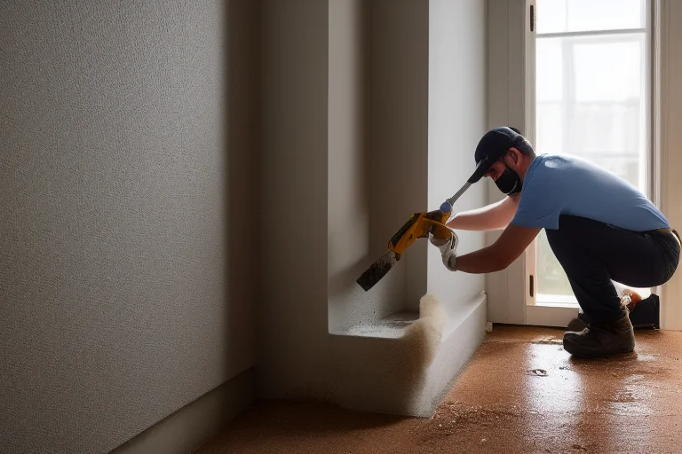 工人正在对老房卫生间阴角部位进行防水加强处理