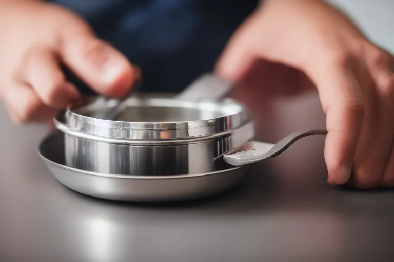 用磁铁测试不锈钢锅具的食品接触面，磁铁吸附力微弱是奥氏体不锈钢的特征之一